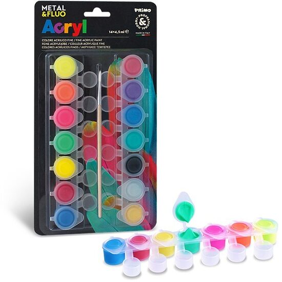 PRIMO AKRILNE BARVE 14X4,5ml METAL+FLUO  14595