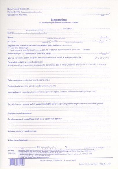 OBRAZEC 8,204 ( I.203A) NAPOTNICA ZA PREDHODNI PREVENTIVNI ZDR. PREGLED 2166