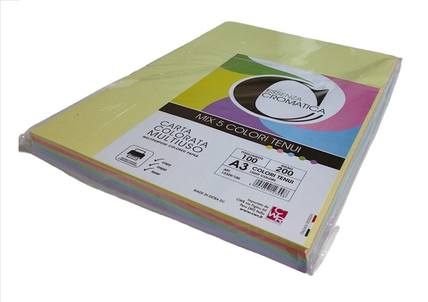 PAPIR ŠELESHAMER 200g A3 barvni MIX pastelni 1/100, 5 različnih barv 2098