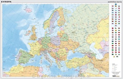 STENSKA PLASTIFICIRANA KARTA EVROPE ZEMLJEVID