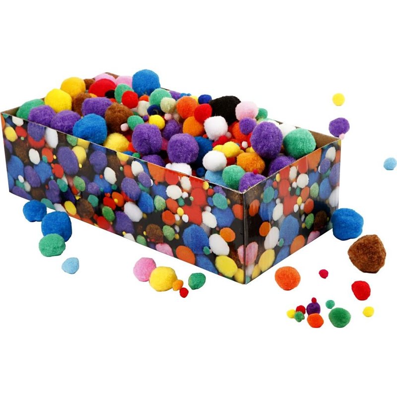 POM POM COFKI 5-40 mm v škatli, set cca 750 kos 10666