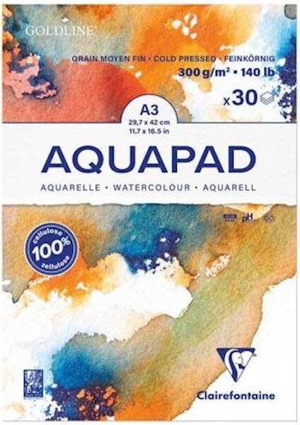 Clairefontaine blok Goldline Aqua, A3, 30 listni, 300g, bel papir 14137