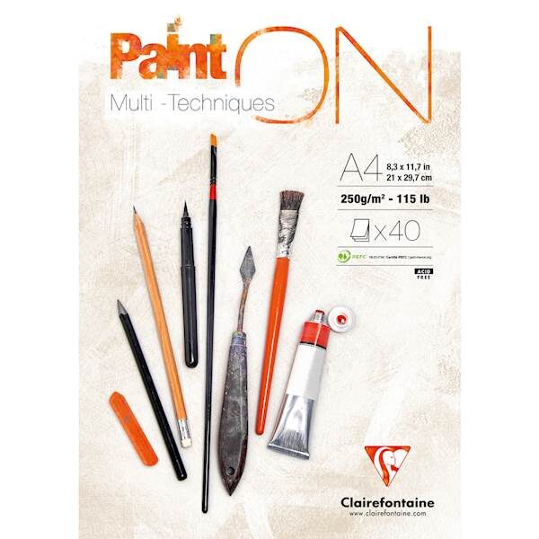 Clairefontaine blok risalni Paint On multi tehnike A4, 40 listni, 250g 14132
